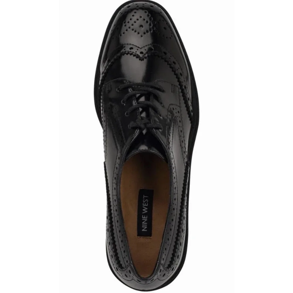 9 West Women's Brogues Patent Leather Wing Tip Platform Derby Shoe Sz 8.5 NIB - Picture 2 of 9